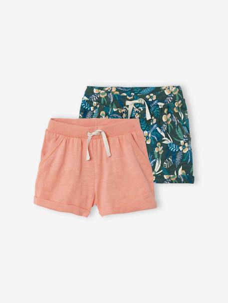 Lot de 2 shorts en jersey fille lot rose+vert d'eau 1 - vertbaudet enfant 