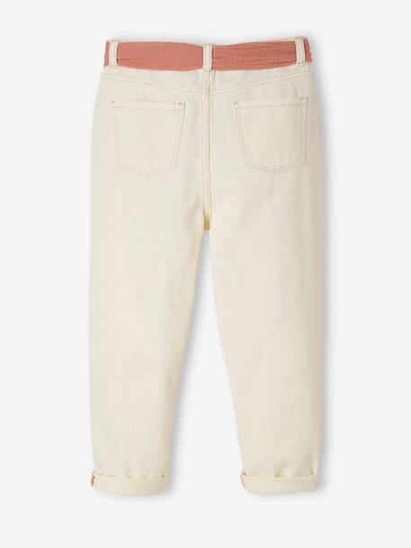 Pantalon Mom et sa ceinture en gaze de coton fille ivoire+moutarde+pêche+rose+rouge+vert émeraude 6 - vertbaudet enfant 