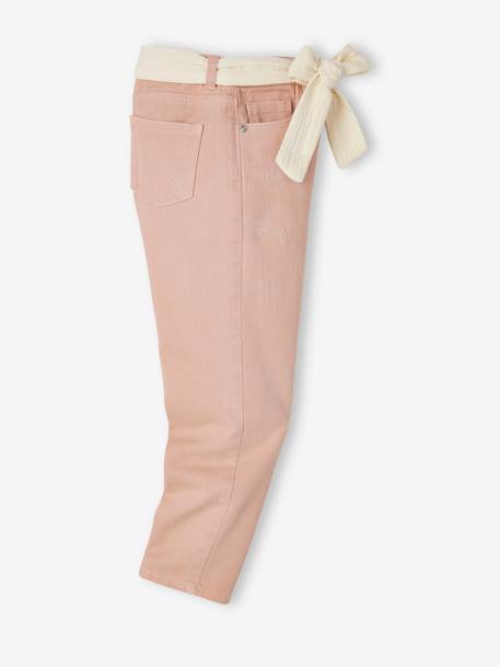 Pantalon Mom et sa ceinture en gaze de coton fille moutarde+pêche+rose+rouge+vert émeraude 19 - vertbaudet enfant 