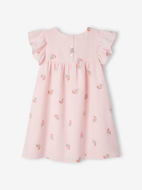 Robe brodée fleurs en gaze de coton fille rose 3 - vertbaudet enfant 