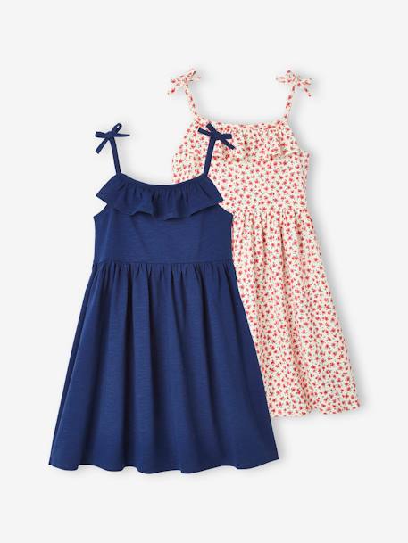 Lot de 2 robes à bretelles Basics fille 1 imprimée + 1 unie fuchsia+lot bleu/imprimé fleurs roses+lot jaune / imprimé fleurs jau 10 - vertbaudet enfant 