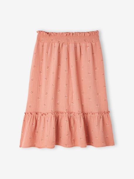 Jupe longue en gaze de coton imprimé fleurs fille blush foncé imprimé 1 - vertbaudet enfant 