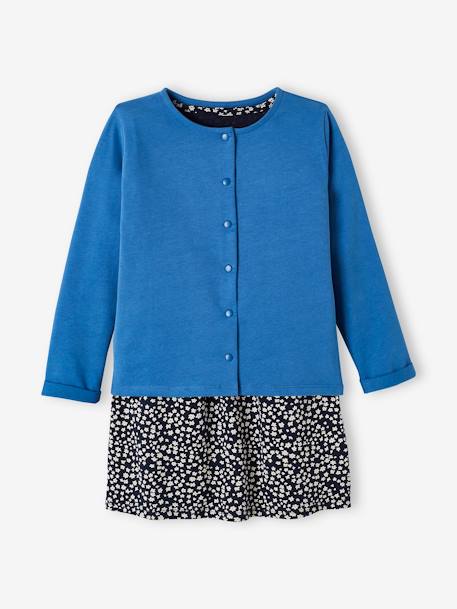 Ensemble robe + cardigan fille bleu océan - robe imprimée fle+ivoire imprimé+mauve+vert émeraude 2 - vertbaudet enfant 