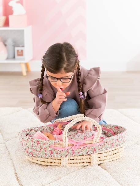 Couffin tressé avec linge de lit - COROLLE ROSE JARDIN 2 - vertbaudet enfant 