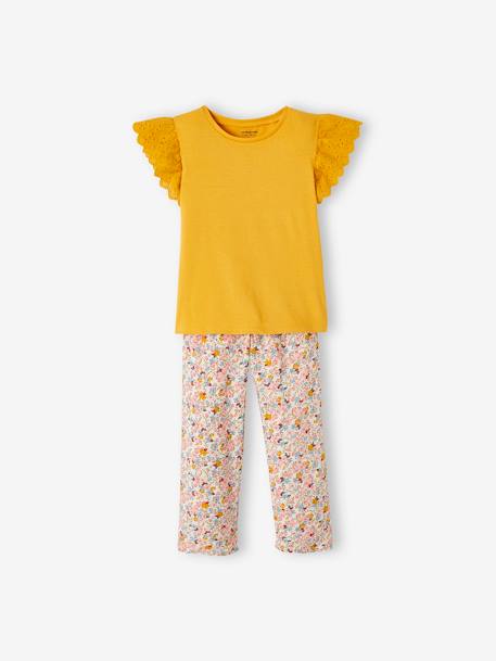 Ensemble T-shirt noué et pantalon fluide imprimé fille jaune d'or 1 - vertbaudet enfant 