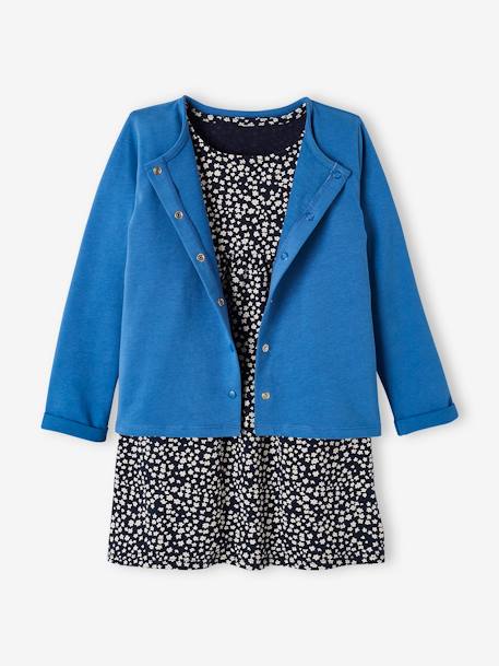 Ensemble robe + cardigan fille bleu océan - robe imprimée fle+ivoire imprimé+mauve+vert émeraude 1 - vertbaudet enfant 