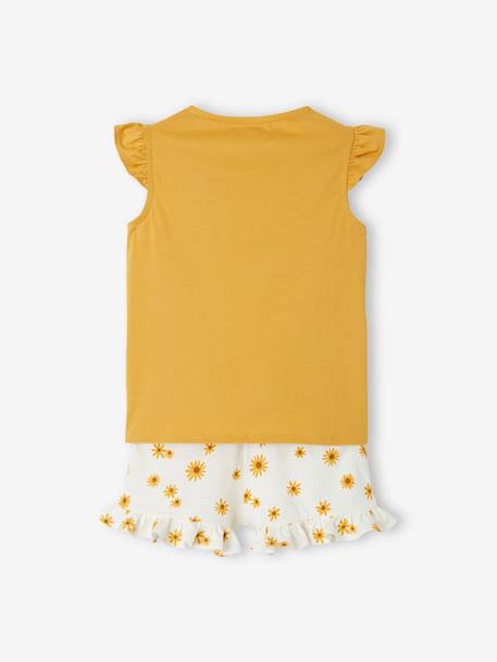 Ensemble T-shirt effet noué et short à volants fille corail+jaune d'or+vert d'eau 10 - vertbaudet enfant 