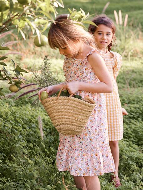 Robe à bretelle volantées fille ecru imprimé fleurs bleues+ivoire imprimé+jaune curry imprimé 6 - vertbaudet enfant 