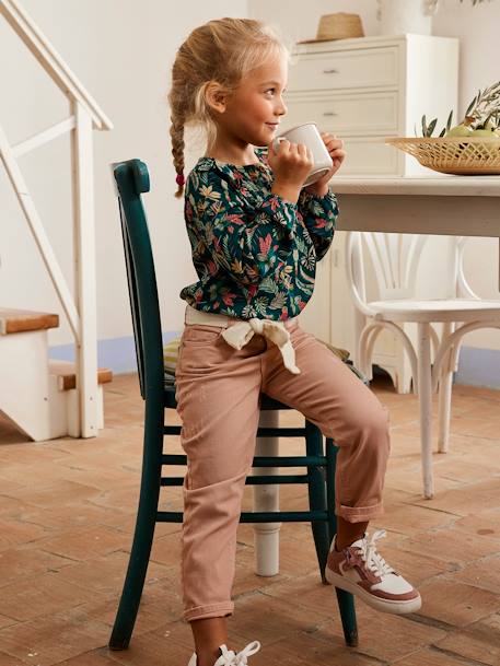 Pantalon Mom et sa ceinture en gaze de coton fille moutarde+pêche+rose+rouge+vert émeraude 17 - vertbaudet enfant 