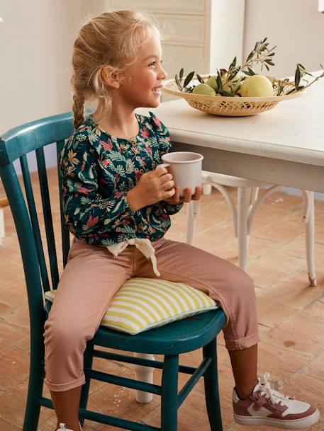 Pantalon Mom et sa ceinture en gaze de coton fille moutarde+pêche+rose+rouge+vert émeraude 16 - vertbaudet enfant 