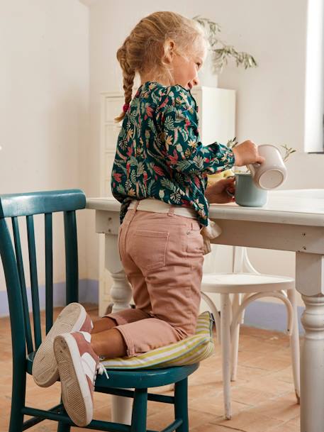 Pantalon Mom et sa ceinture en gaze de coton fille moutarde+pêche+rose+rouge+vert émeraude 23 - vertbaudet enfant 