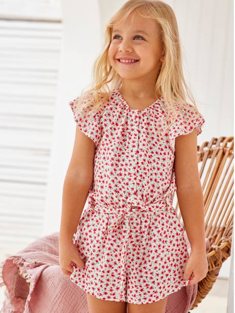 Combi-short fille beige imprimé fleurs roses+blanc imprimé+écru 3 - vertbaudet enfant 