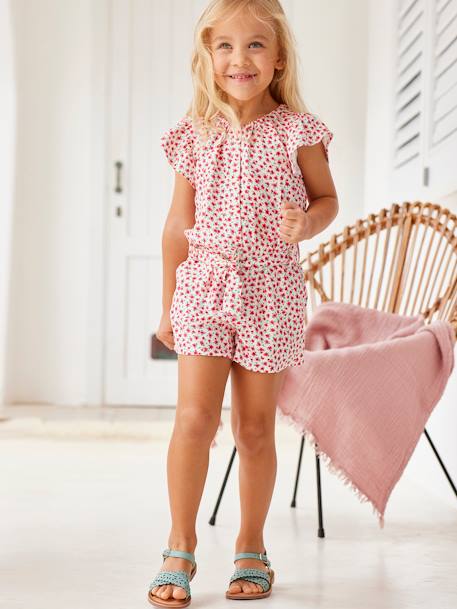 Combi-short fille beige imprimé fleurs roses+blanc imprimé+écru 1 - vertbaudet enfant 