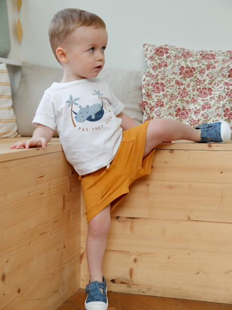 Ensemble T-shirt imprimé + short baggy bébé blanc+kaki 1 - vertbaudet enfant 