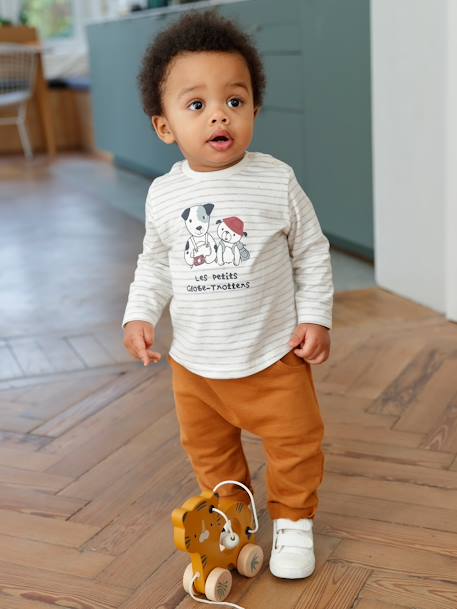 Ensemble T-shirt et pantalon molleton bébé indigo+rayé / caramel 11 - vertbaudet enfant 