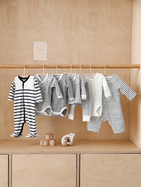 Lot de 3 bodies croisés manches longues rayés bébé naissance en coton bio PETIT BATEAU marine 3 - vertbaudet enfant 