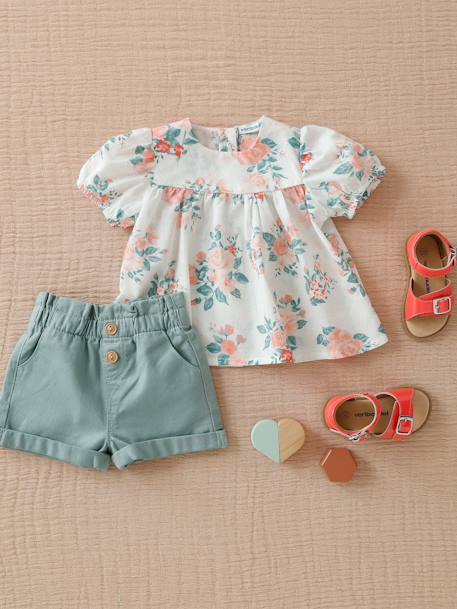 Short taille élastiquée bébé argile+rose pâle+vert céladon 13 - vertbaudet enfant 