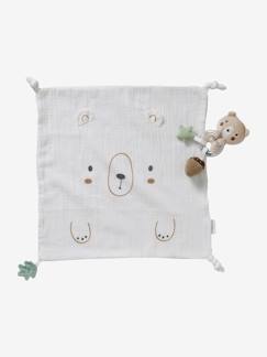 Idées cadeaux bébés et enfants-Jouet-Doudou carré personnalisable + hochet GREEN FOREST