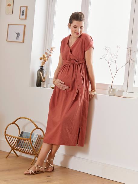 Robe longue cache-coeur lin et coton grossesse et allaitement Rouge 7 - vertbaudet enfant 