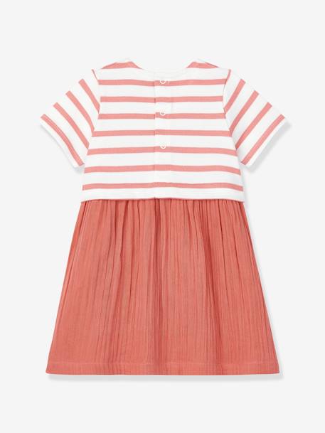 Robe bi-matière en gaze de coton et jersey épais bio bébé - PETIT BATEAU corail 2 - vertbaudet enfant 