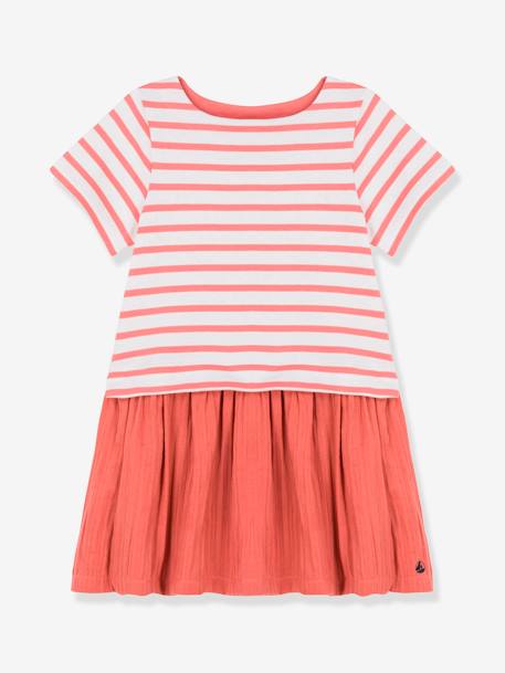 Robe manches courtes en jersey et gaze de coton bio PETIT BATEAU rayé papaye 1 - vertbaudet enfant 