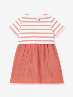 Bébé-Robe, jupe-Robe bi-matière en gaze de coton et jersey épais bio bébé - PETIT BATEAU