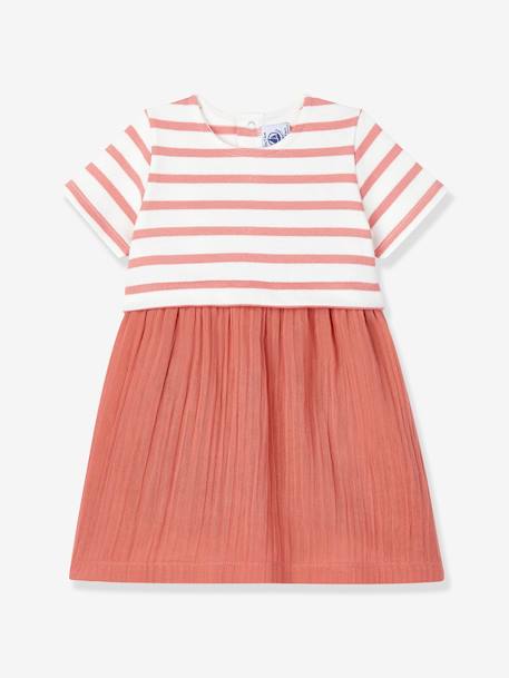 Bébé-Robe bi-matière en gaze de coton et jersey épais bio bébé - PETIT BATEAU