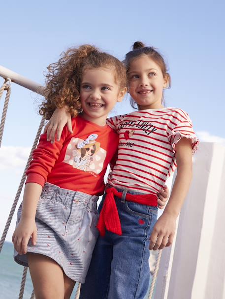 Tee-shirt rayé avec coeur en sequins fille bleu ciel+écru rayé+marine+rayé bleu 9 - vertbaudet enfant 