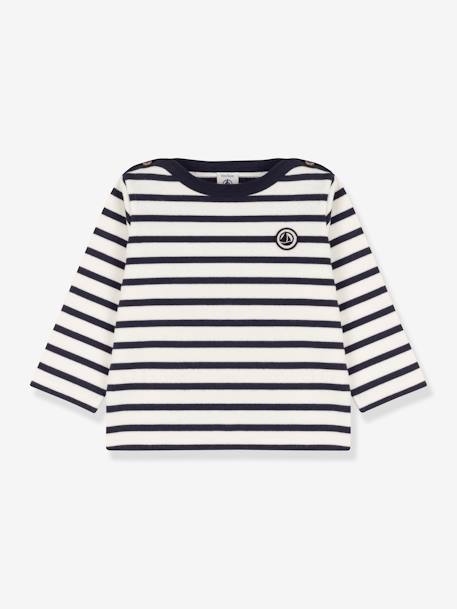 Marinière bébé manches longues en coton bio PETIT BATEAU blanc rayé marine 1 - vertbaudet enfant 