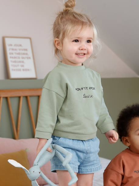 Sweat à message bébé personnalisable vert grisé 1 - vertbaudet enfant 