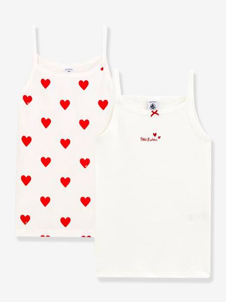 Fille-Sous-vêtement-Lot de 2 Chemises à bretelles Coeur petite fille en coton - PETIT BATEAU