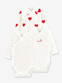 Bébé-Body-Lot de 3 bodies croisés manches longues coeurs bébé naissance en coton bio PETIT BATEAU