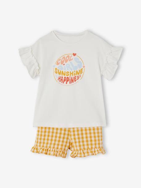 Ensemble tee-shirt et short vichy fille ivoire 1 - vertbaudet enfant 