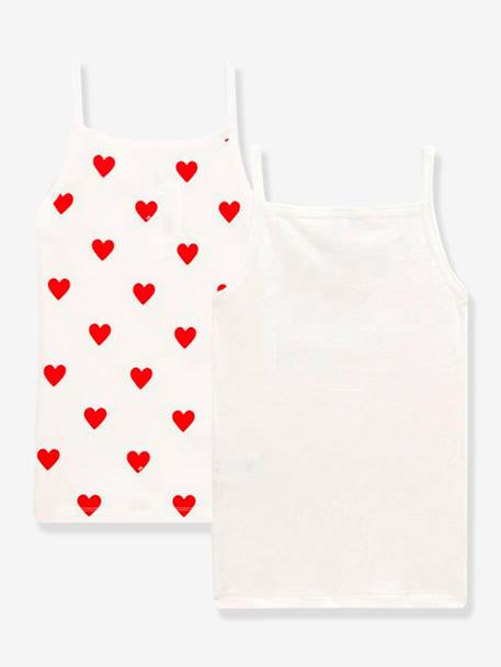 Lot de 2 Chemises à bretelles Coeur petite fille en coton - PETIT BATEAU blanc coeurs 2 - vertbaudet enfant 