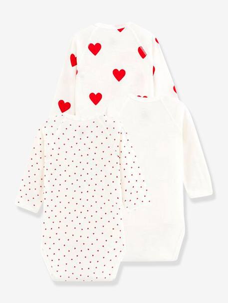 Lot de 3 bodies croisés manches longues coeurs bébé naissance en coton bio PETIT BATEAU blanc 2 - vertbaudet enfant 