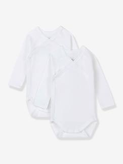 Lot de 2 bodies croisés manches longues bébé naissance en coton bio PETIT BATEAU  - vertbaudet enfant