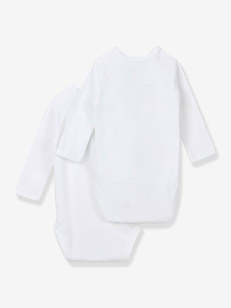 Lot de 2 bodies croisés manches longues bébé naissance en coton bio PETIT BATEAU blanc 2 - vertbaudet enfant 