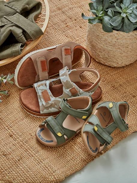 Sandales anatomiques cuir garçon gris camou+marine+taupe 8 - vertbaudet enfant 