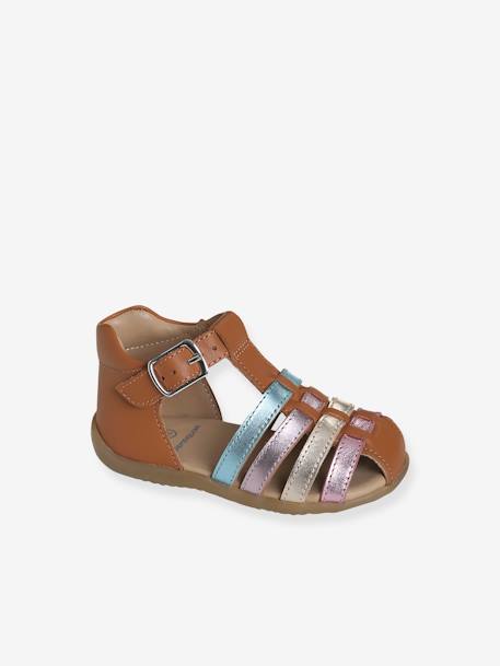 Sandales en cuir bébé fille bout fermé camel 1 - vertbaudet enfant 