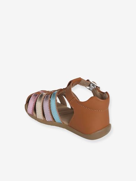 Sandales en cuir bébé fille bout fermé camel+or 3 - vertbaudet enfant 