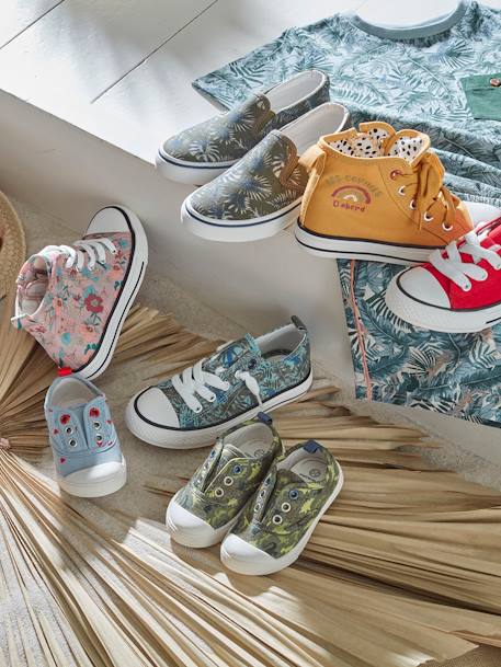 Baskets élastiquées garçon en toile bleu marine+rouge+vert imprimé tropical 34 - vertbaudet enfant 