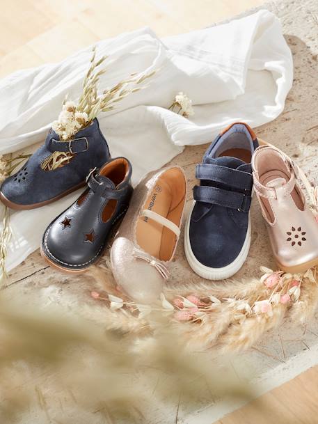 Ballerines cuir fille beige metallisé+bleu marine+rose 3 - vertbaudet enfant 