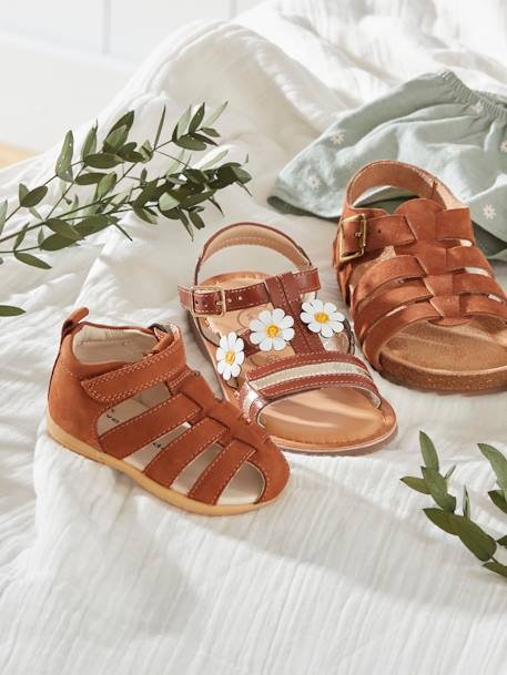 Sandales scratchées cuir bébé premiers pas cognac+marine+marron 8 - vertbaudet enfant 