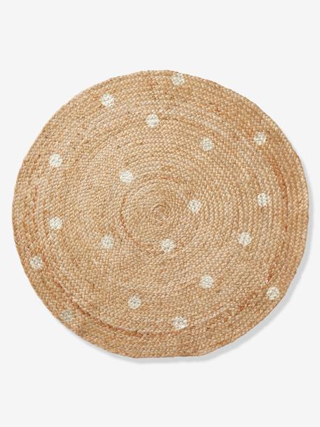 Tapis rond en jute à pois brodés BEIGE CLAIR UNI AVEC DECOR 1 - vertbaudet enfant 