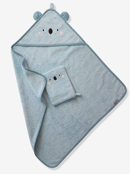 Cape de bain bébé à capuche brodée animaux blanc+bleu+rose 5 - vertbaudet enfant 