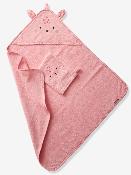 Cape de bain bébé à capuche brodée animaux blanc+bleu+rose 9 - vertbaudet enfant 