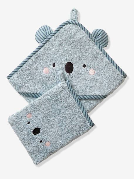 Cape de bain bébé à capuche brodée animaux blanc+bleu+rose 6 - vertbaudet enfant 