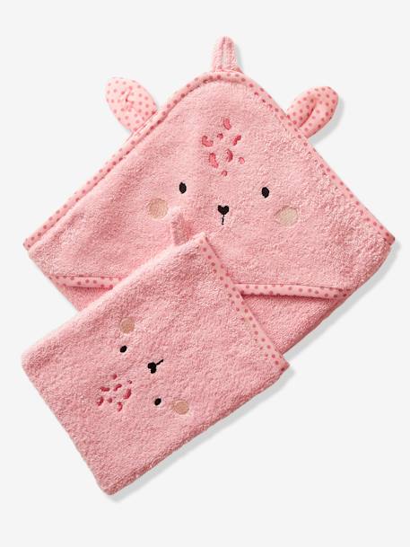 Cape de bain bébé à capuche brodée animaux blanc+bleu+rose 10 - vertbaudet enfant 