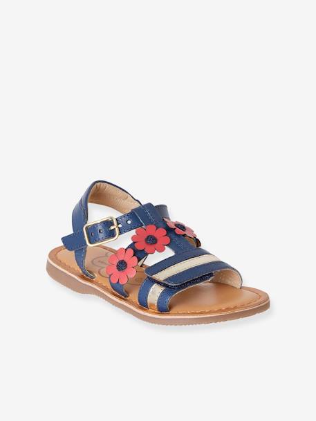 Sandales cuir fille collection maternelle bleu marine+camel 1 - vertbaudet enfant 