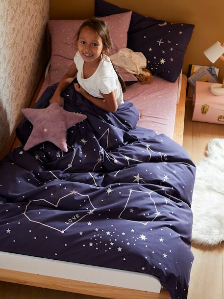 Parure housse de couette + taie d'oreiller avec détails phosphorescents MISS CONSTELLATION marine / parme 7 - vertbaudet enfant 